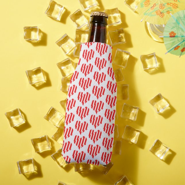 Abstract Red n White Stripes Valentine Heart Bottle Cooler (In Situ Summer)