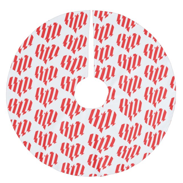 Abstract Red n White Stripes Valentine Heart Brushed Polyester Tree Skirt (Front)
