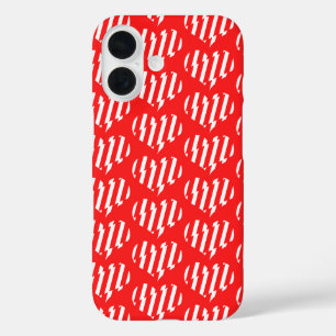 Abstract Red n White Stripes Valentine Heart iPhone 16 Case