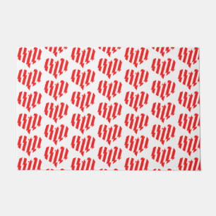 Abstract Red n White Stripes Valentine Heart Doormat
