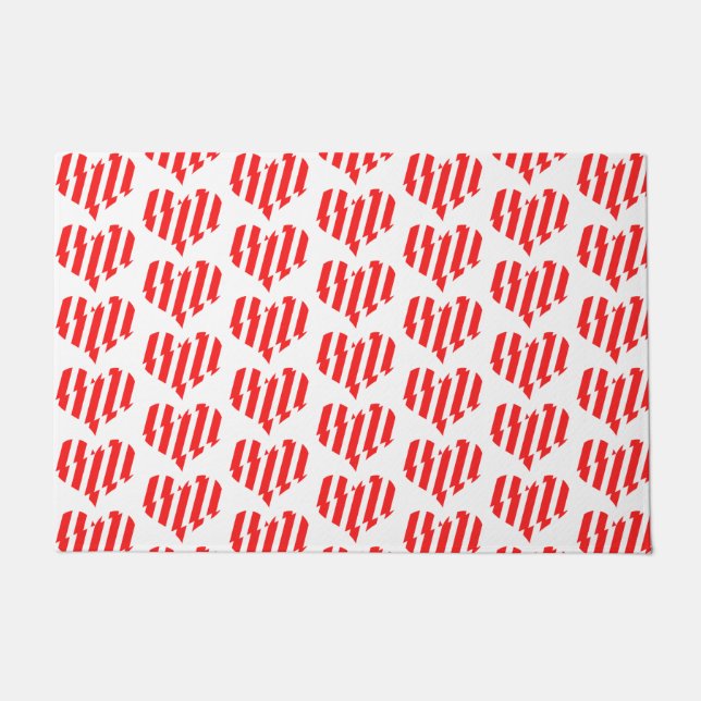 Abstract Red n White Stripes Valentine Heart Doormat (Front)