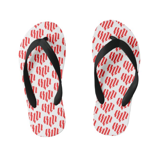 Abstract Red n White Stripes Valentine Heart Kid's Flip Flops (Footbed)