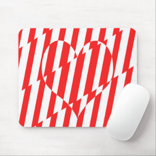 Abstract Red n White Stripes Valentine Heart Mouse Pad