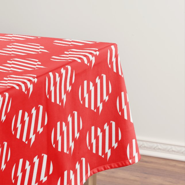 Abstract Red n White Stripes Valentine Heart Tablecloth (In Situ)