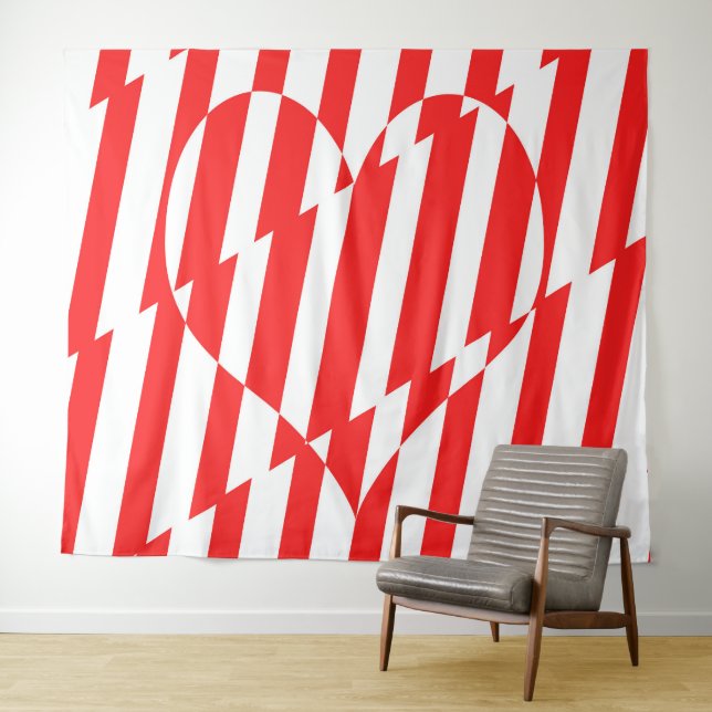 Abstract Red n White Stripes Valentine Heart Tapestry (In Situ (Horizontal))