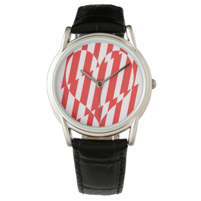 Abstract Red n White Stripes Valentine Heart Watch (Front)