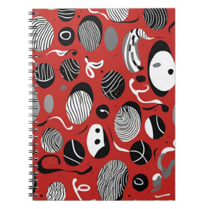 Abstract Red Notebook – Black and White Patterns