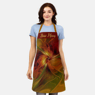 Abstract Red Orange Brown Green Flower Best Mom Apron