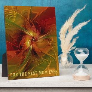 Abstract Red Orange Brown Green Flower Best Mom Plaque