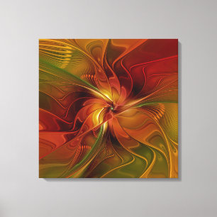 Abstract Red Orange Brown Green Flower Triptych Canvas Print