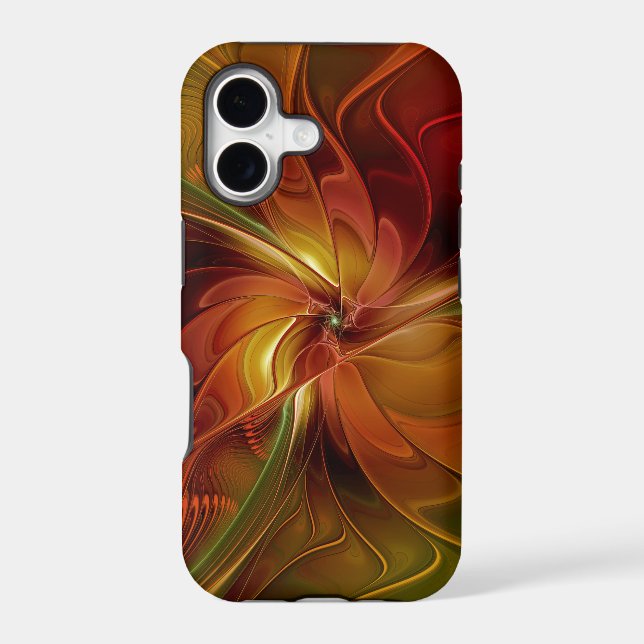 Abstract Red Orange Brown Green Fractal Art Flower (Back)