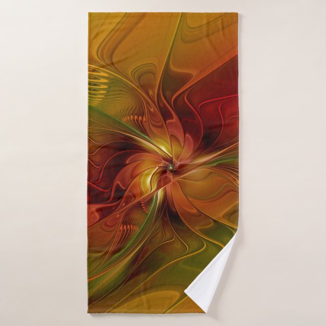 Abstract Red Orange Brown Green Fractal Art Flower Bath Towel (Bath Towel)