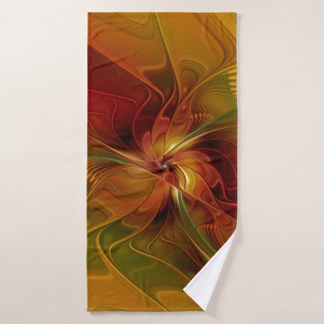 Abstract Red Orange Brown Green Fractal Art Flower Bath Towel (Bath Towel)