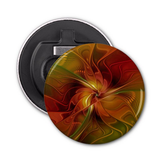Abstract Red Orange Brown Green Fractal Art Flower Bottle Opener (Front)