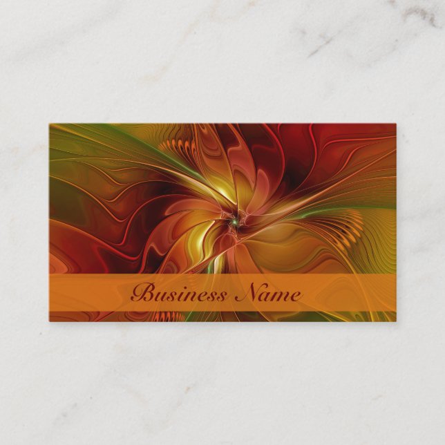Abstract Red Orange Brown Green Fractal Art Flower Business Card (Front)