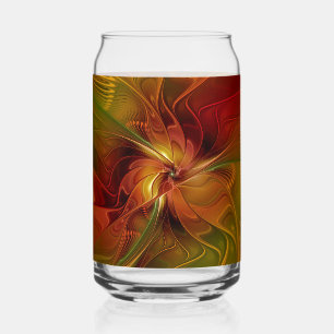 Abstract Red Orange Brown Green Fractal Art Flower Can Glass
