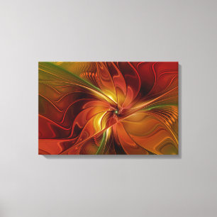 Abstract Red Orange Brown Green Fractal Art Flower Canvas Print