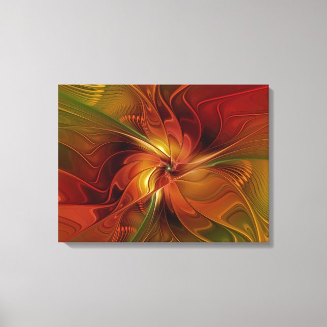 Abstract Red Orange Brown Green Fractal Art Flower Canvas Print (Front)