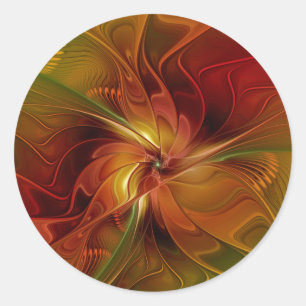 Abstract Red Orange Brown Green Fractal Art Flower Classic Round Sticker