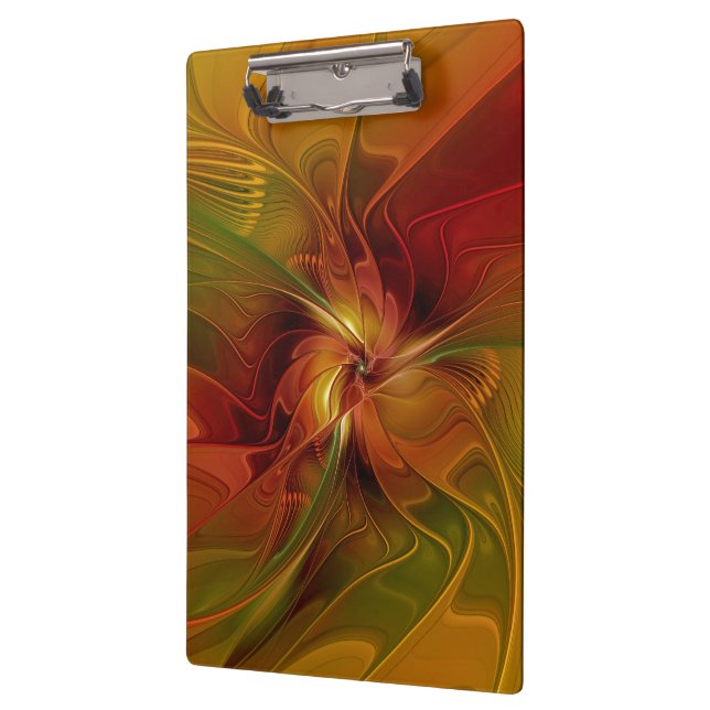 Abstract Red Orange Brown Green Fractal Art Flower Clipboard (Left)