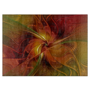 Abstract Red Orange Brown Green Fractal Art Flower Cutting Board