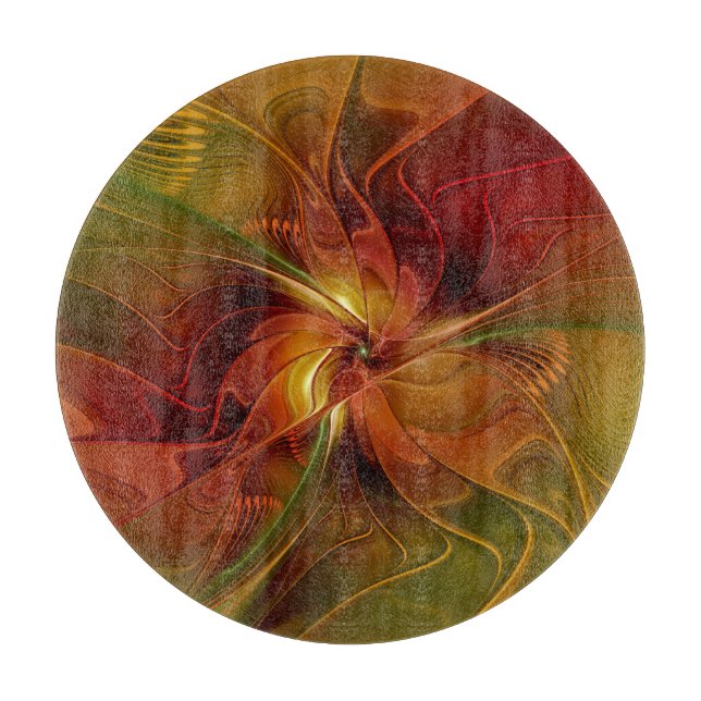Abstract Red Orange Brown Green Fractal Art Flower Cutting Board (Front)