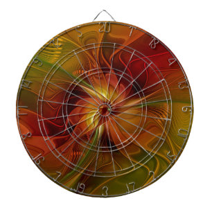 Abstract Red Orange Brown Green Fractal Art Flower Dartboard