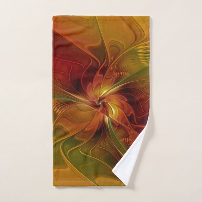 Abstract Red Orange Brown Green Fractal Art Flower Hand Towel (Hand Towel)