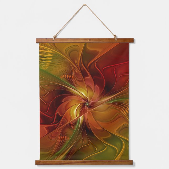 Abstract Red Orange Brown Green Fractal Art Flower Hanging Tapestry (Front)