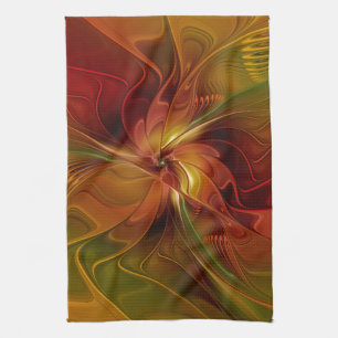 Abstract Red Orange Brown Green Fractal Art Flower Kitchen Towel
