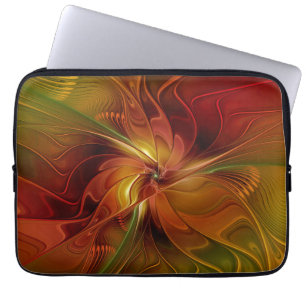 Abstract Red Orange Brown Green Fractal Art Flower Laptop Sleeve