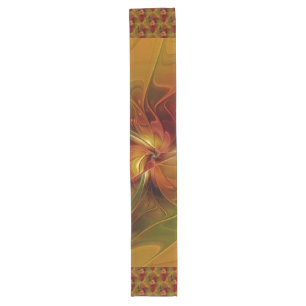 Abstract Red Orange Brown Green Fractal Art Flower Long Table Runner