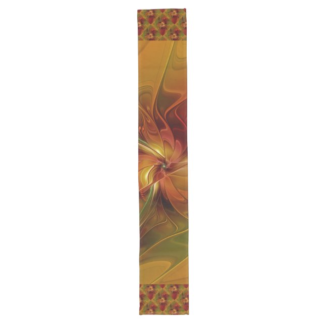 Abstract Red Orange Brown Green Fractal Art Flower Long Table Runner (Front)