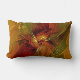 Abstract Red Orange Brown Green Fractal Art Flower Lumbar Pillow