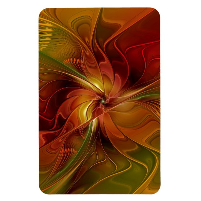 Abstract Red Orange Brown Green Fractal Art Flower Magnet (Vertical)