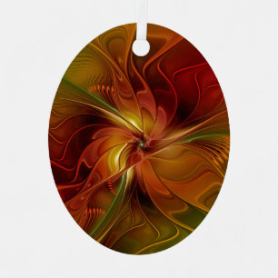 Abstract Red Orange Brown Green Fractal Art Flower Metal Ornament