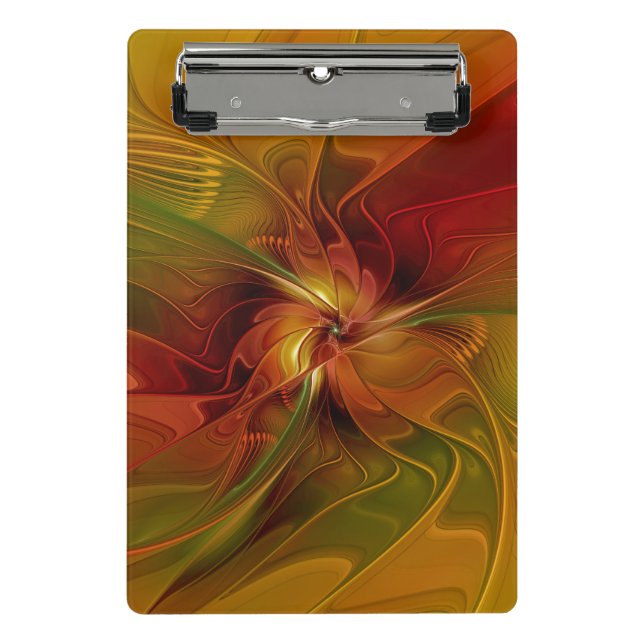 Abstract Red Orange Brown Green Fractal Art Flower Mini Clipboard (Front)