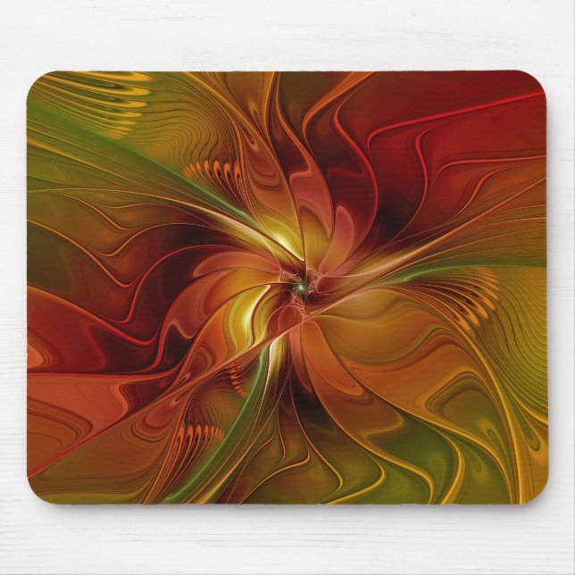 Abstract Red Orange Brown Green Fractal Art Flower Mouse Pad (Front)