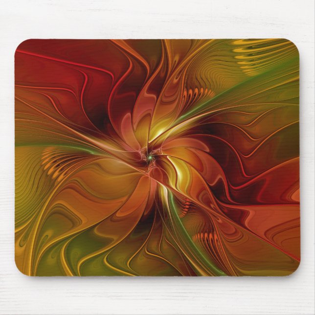 Abstract Red Orange Brown Green Fractal Art Flower Mouse Pad (Front)