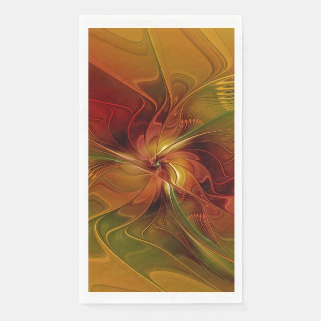 Abstract Red Orange Brown Green Fractal Art Flower Napkin (Front)