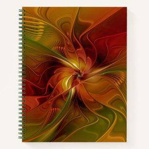 Abstract Red Orange Brown Green Fractal Art Flower Notebook