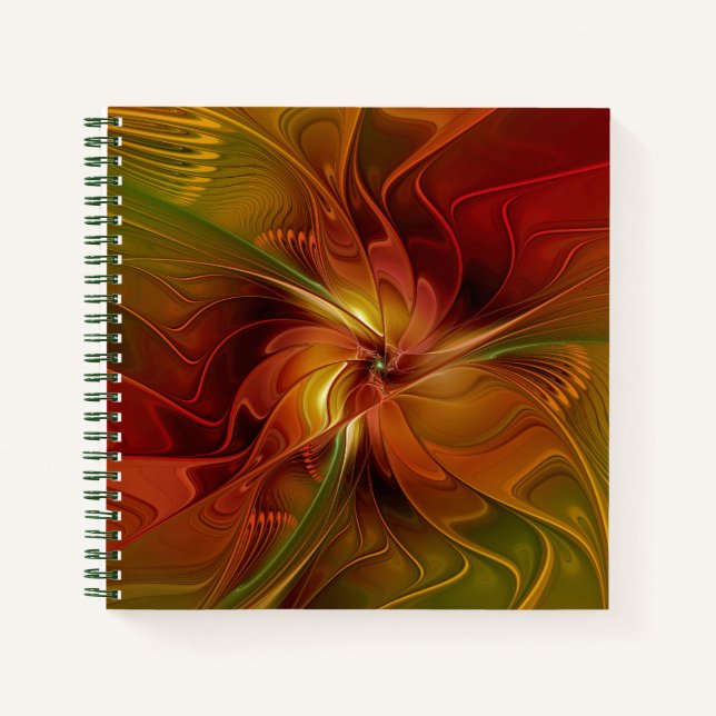 Abstract Red Orange Brown Green Fractal Art Flower Notebook (Front)