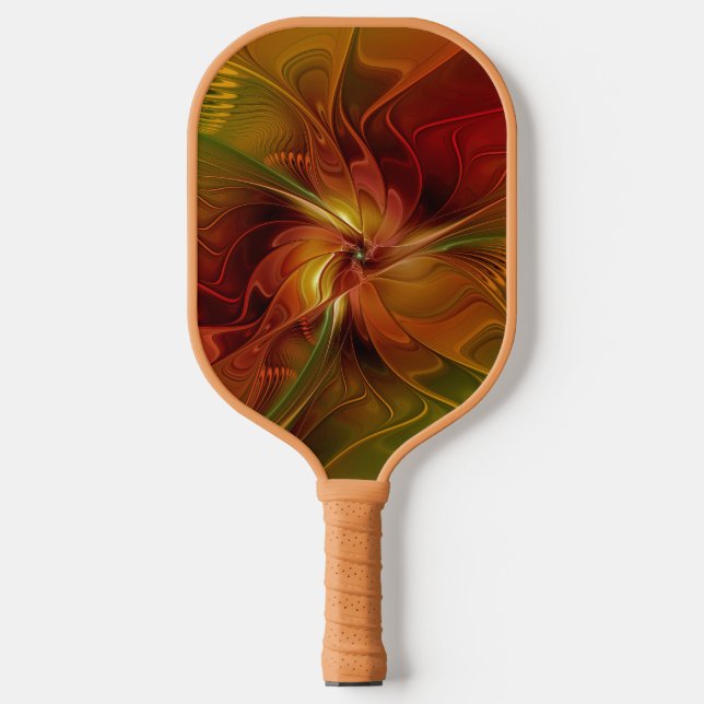 Abstract Red Orange Brown Green Fractal Art Flower Pickleball Paddle (Front)