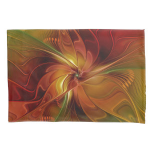 Abstract Red Orange Brown Green Fractal Art Flower Pillowcase