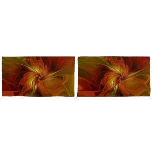 Abstract Red Orange Brown Green Fractal Art Flower Pillowcase