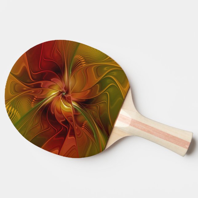 Abstract Red Orange Brown Green Fractal Art Flower Ping Pong Paddle (Side)