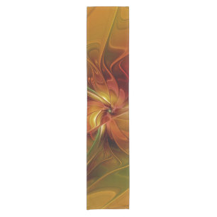Abstract Red Orange Brown Green Fractal Art Flower Short Table Runner