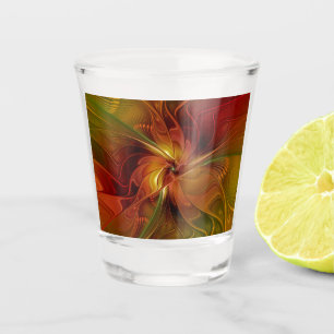 Abstract Red Orange Brown Green Fractal Art Flower Shot Glass