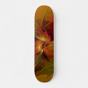 Abstract Red Orange Brown Green Fractal Art Flower Skateboard