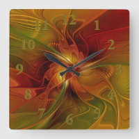 Abstract Red Orange Brown Green Fractal Art Flower